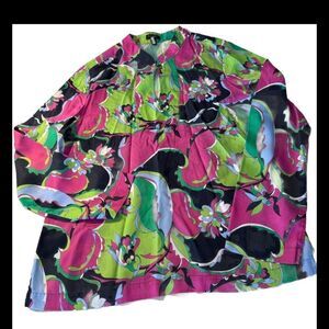 TALBOTS Women’s Floral Pink /Green   Long Sleeve Blouse Size 12P